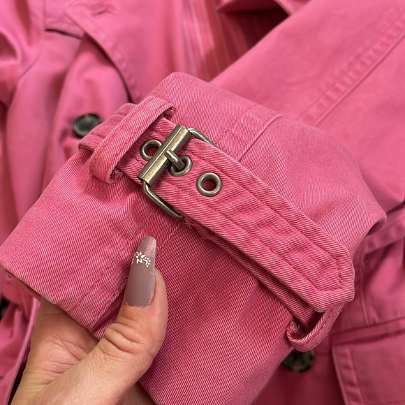 Super Cute & Unique Express Canvas Cotton Pink Trench Coat Jacket W/ Belt small - Picture 8 of 15